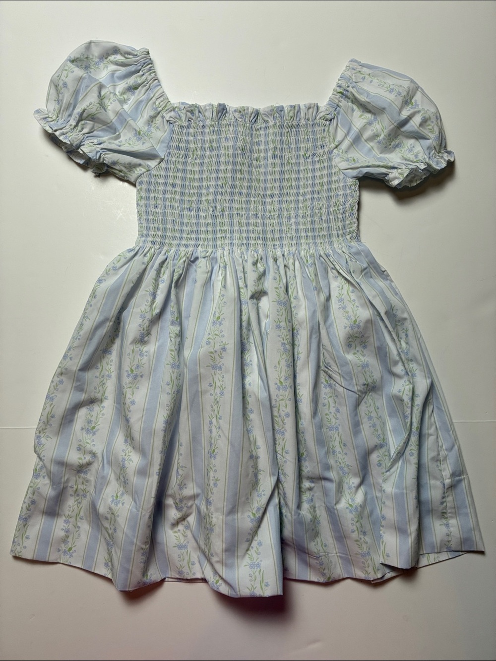 Girls' Light Blue Floral Smocked Casual Dress
